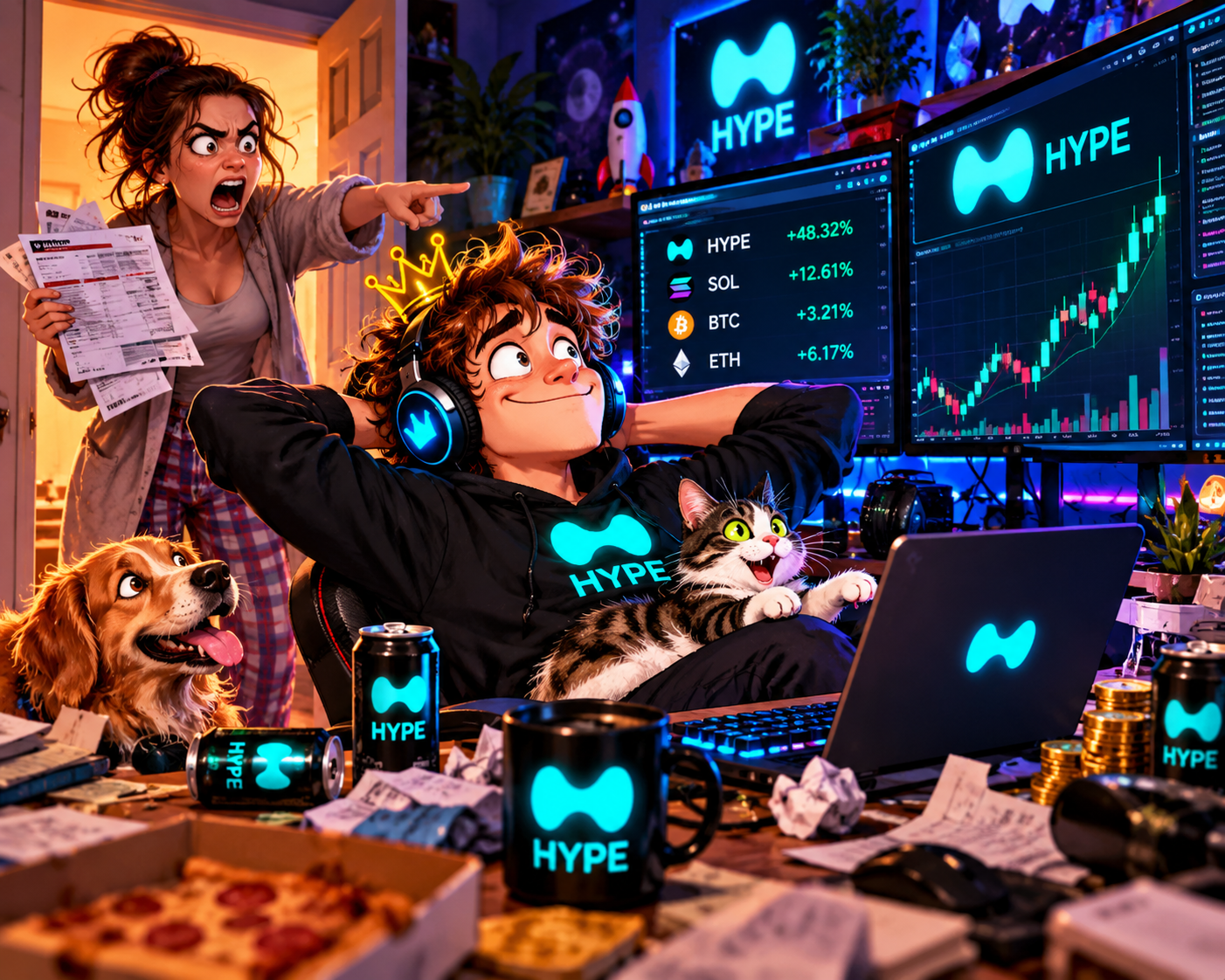 HYPE Harry relaxing amid crypto charts